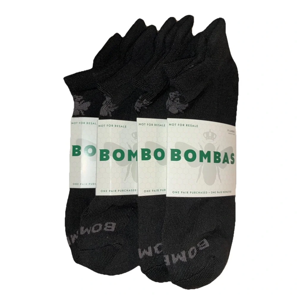 BOMBAS Socks Men's XL (US 13.5-16) Black Gray Ankle Logo NEW Lot Of 4